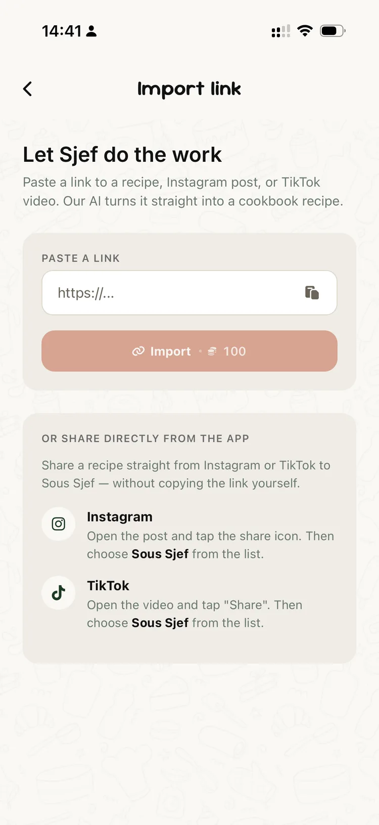 Import link screen