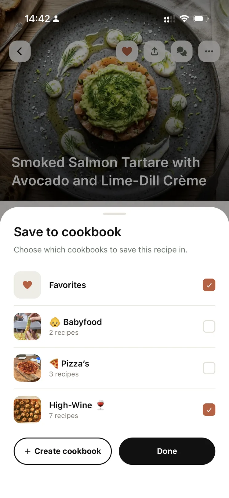 Save to cookbook sheet