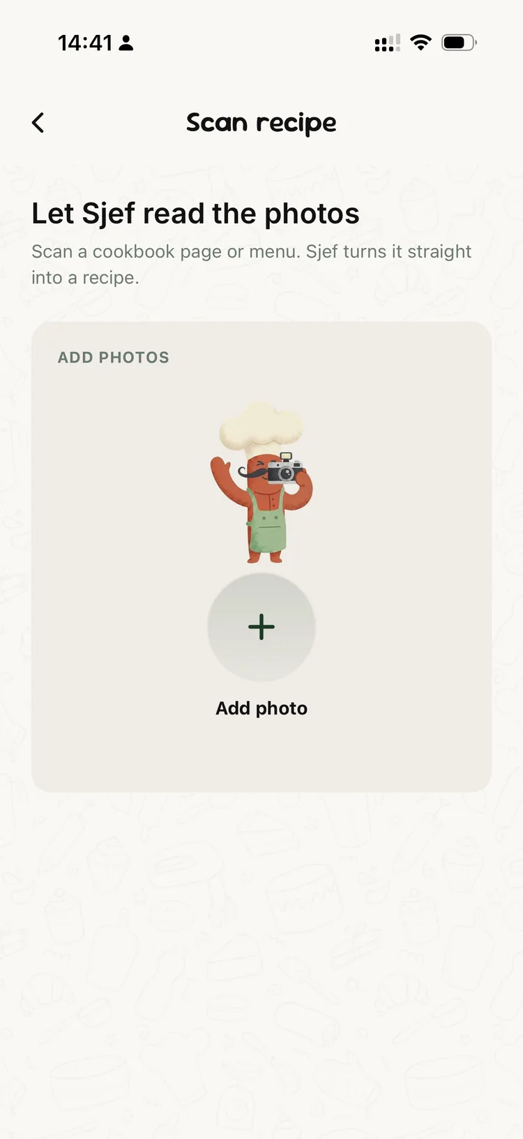 Scan recipe screen